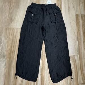 Forever 21 Woman’s Cargo Pants Lightweight Drawstring Wide Leg Black Sz Large